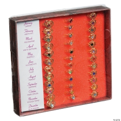 Metal Adjustable Designed Birthstone Rings - 36 Pack