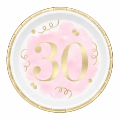 Blush Pink & Metallic Gold 30th Birthday Dessert Plates - 8 PK