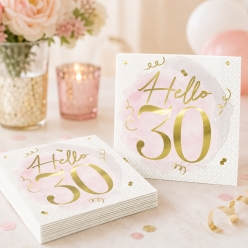 Pink Metallic 30th Birthday Dinner Napkins - 16 PK