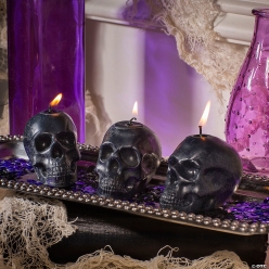 Black Skull-Shaped Wax Candles-3Pk