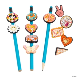 Groovy Themed Rubber Pencil Charms Assortment-24Pk