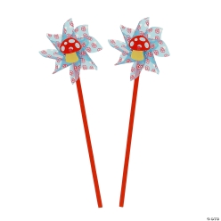 Mushroom-Print Plastic Pinwheels - 36Pk
