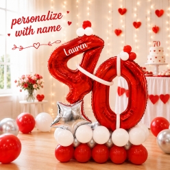40th Red & White Airfill PERSONALIZED Balloon Column