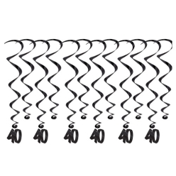 40th Birthday Black Party Whirls -12pk