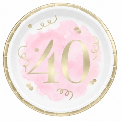 Blush Pink & Metallic Gold 40th Birthday Dessert Plates - 8 PK