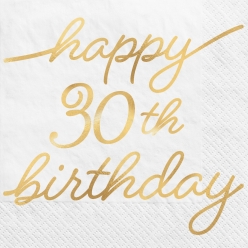 30th Birthday Gold Metallic Napkins - 16 PK