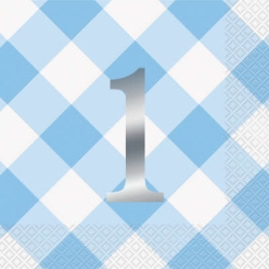 Blue Gingham Metallic Lunch Napkins - 16 PK