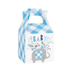 Gingham Elephants Blue Favor Boxes - 8 PK