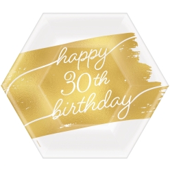 30th Birthday Gold Metallic Dessert Plates - 8 PK