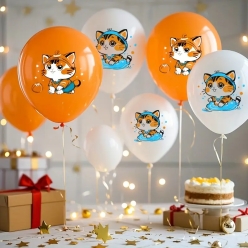 40% OFF: Cat Birthday Full Colour Large Latex Balloons - 10pk