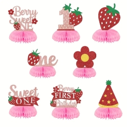 40% OFF: Strawberry 1st Birthday Glitter Centerpieces - 10 PK