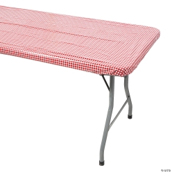 Red Gingham Plastic Fitted 6 Ft. Tablecloth