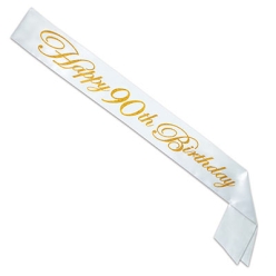 Gold Glitter 90th Birthday Satin Sash