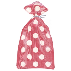 Red and White Polka Dot Cello Bags - 30 Pk