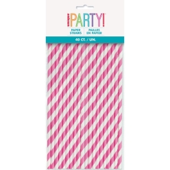 60% OFF: Hot Pink Striped Sturdy Paper Straws - 40 PK