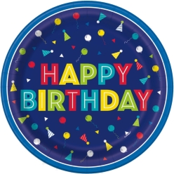 Peppy Blue Birthday Dessert Plates - 8 PK