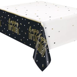 Metallic Black & Gold Birthday Plastic Table Cover