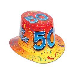 Happy 50th Birthday Orange Hi-Hat - One Size Fits Most