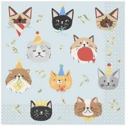 Cat Party Metallic Dinner Napkins - 16 Pk