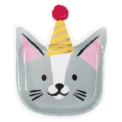 Cat Party Shaped Metallic Supersized Plates - 8 Pk
