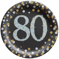 80th Birthday Sparkle Party Plates - 8 PK