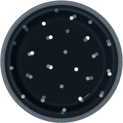 Black & Silver Dot Dessert Plates - 8 PK