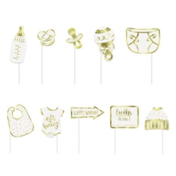 50% OFF: Gold Baby Shower Photo Props - 10pk