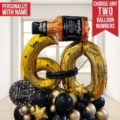 Black/Gold 2 Digit - 7 Ft Airfill Personalized Balloon Column