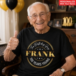 100 Years Young Custom Name Black T-shirt