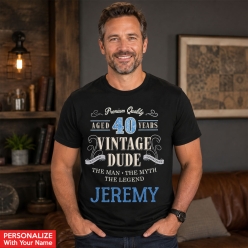Vintage Dude 40th Personalized Black T-shirt