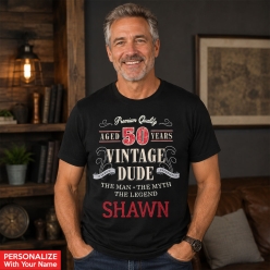 Vintage Dude 50th Personalized Black T-shirt