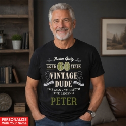 Vintage Dude 60th Personalized Black T-shirt
