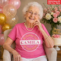 100 Years Young Pink Custom Name T-shirt