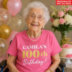 100th Birthday Pink Personalized T-shirt- Choose Size