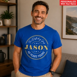 40 Years Young Blue Custom Name T-shirt