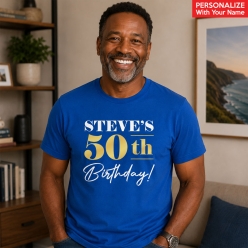 50th Birthday Blue Custom Name T-shirt