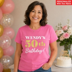 50th Birthday Pink Custom Name T-shirt
