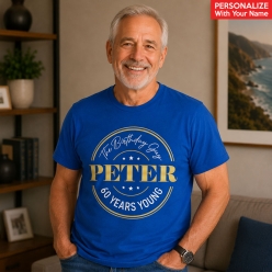 60 Years Young Blue Custom Name T-shirt