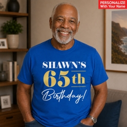 65th Birthday Blue Personalized T-shirt- Choose Size