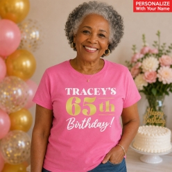 65th Birthday Pink Personalized T-shirt- Choose Size