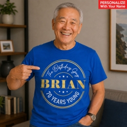 70 Years Young Blue Custom Name T-shirt