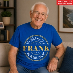 80 Years Young Blue Custom Name T-shirt