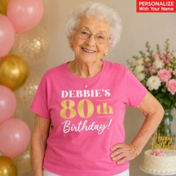 80th Birthday Pink Personalized T-shirt- Choose Size