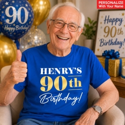 90th Birthday Blue Personalized T-shirt- Choose Size
