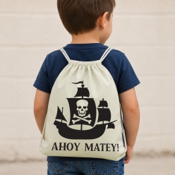 Ahoy Matey Pirate Ship Drawstring Backpack