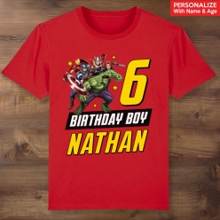 Avengers Birthday Boy Personalized Red T-shirt