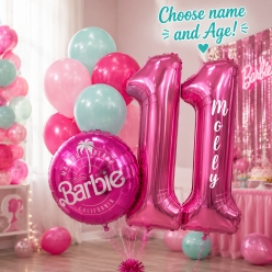 Barbie PERSONALIZED Name & Double Digit Age Balloon Bouquet