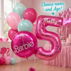 Barbie PERSONALIZED Name & Single Digit Age Balloon Bouquet