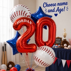 Baseball Adult PERSONALIZED Name & Age Balloon Bouquet