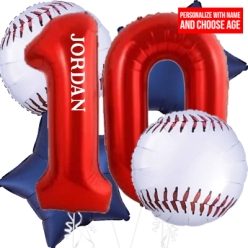 Baseball PERSONALIZED Age & Name Balloon Bouquet